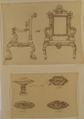 Design for a Chair and Three Designs for Ceiling Molding, Anonymous, French, 19th century, Pen and brown ink